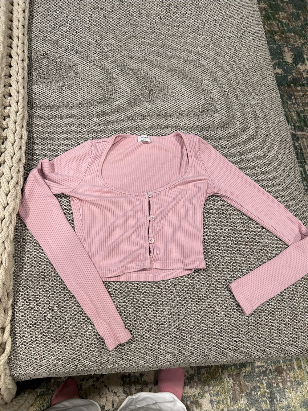 Wilfred Pink Ribbed Long-Sleeve Crop Button Top